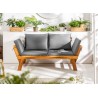 Banc de jardin modulable en acacia avec coussins gris