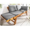 Banc de jardin modulable en acacia avec coussins gris