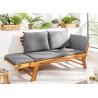 Banc de jardin modulable en acacia avec coussins gris