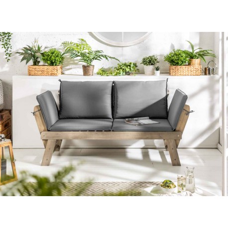 Canapé de jardin 2 places modulable en acacia gris