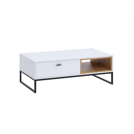 Table basse rectangulaire blanc et bois 1 tiroir