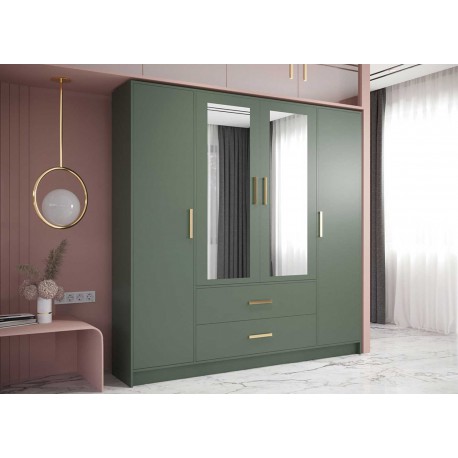 Armoire moderne verte avec miroir de 4 portes et 2 tiroirs