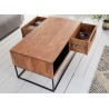Table basse de salon bois massif 1 niche et 2 tiroirs