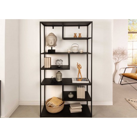 Etagère asymétrique en métal noir & décor bois Loft