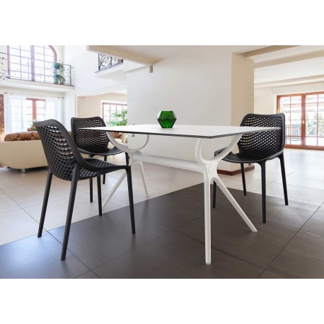 Table blanche 140 cm plateau HPL extérieur ou intérieur