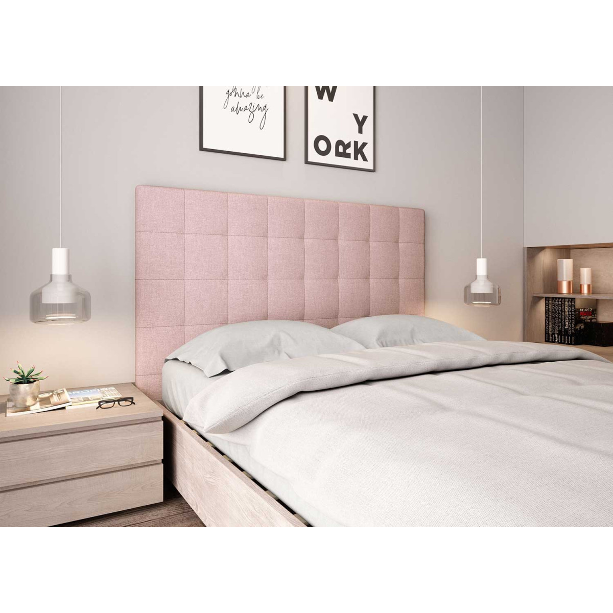 Tête de lit capitonnée en tissu rose 140 cm