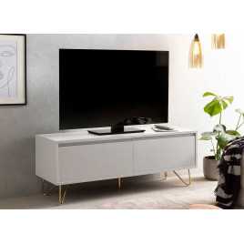 Meuble tv design 1 porte et 1 tiroir blanc et doré 120 cm