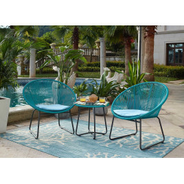 Ensemble de jardin 2 fauteuils et table d'appoint bleu turquoise