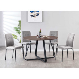Ensemble table décor noyer et 4 chaises en tissu gris clair de salle à manger