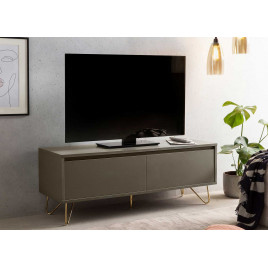 Meuble tv design 1 porte et 1 tiroir gris et doré 120 cm