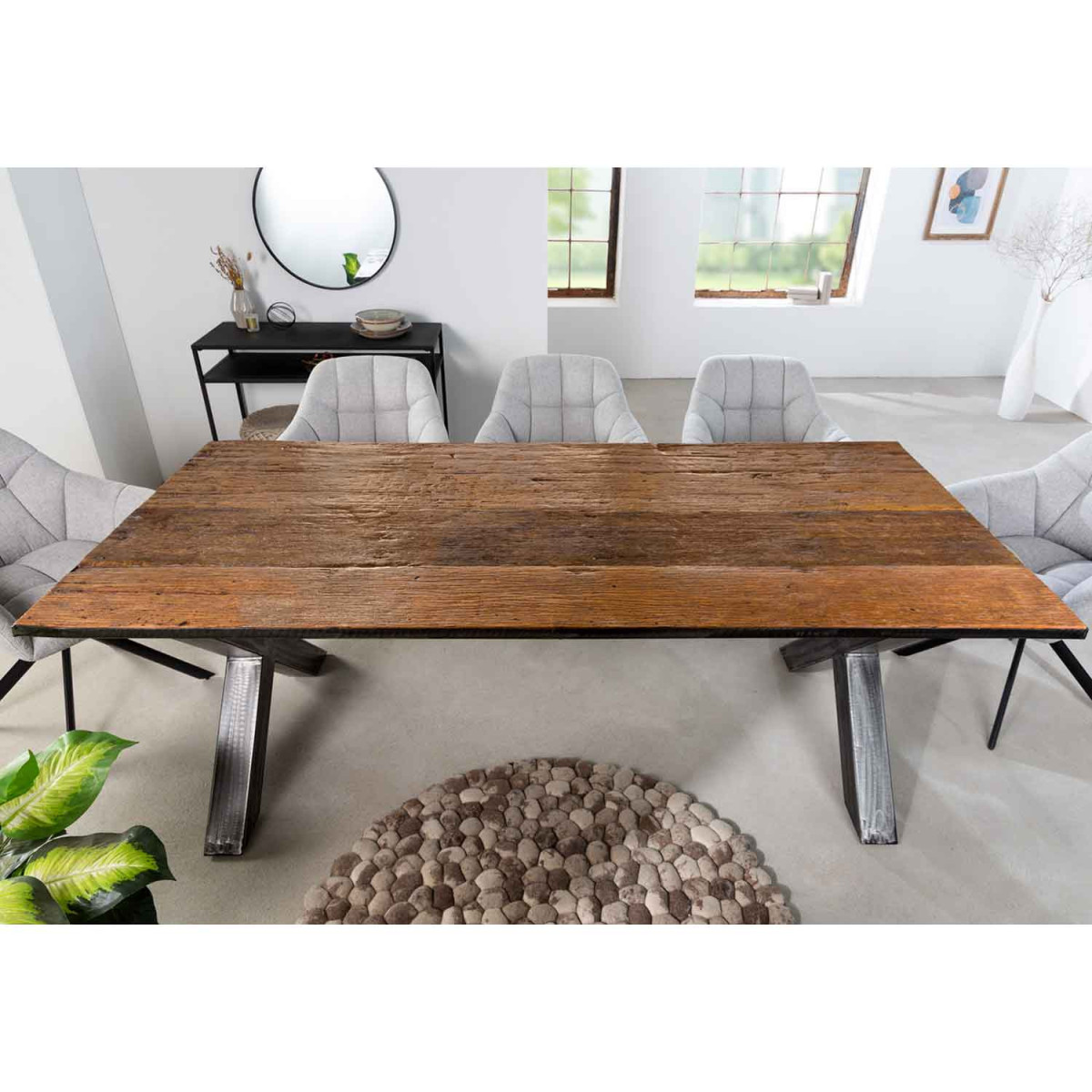 Table rectangulaire 8 personnes bois recyclé et métal