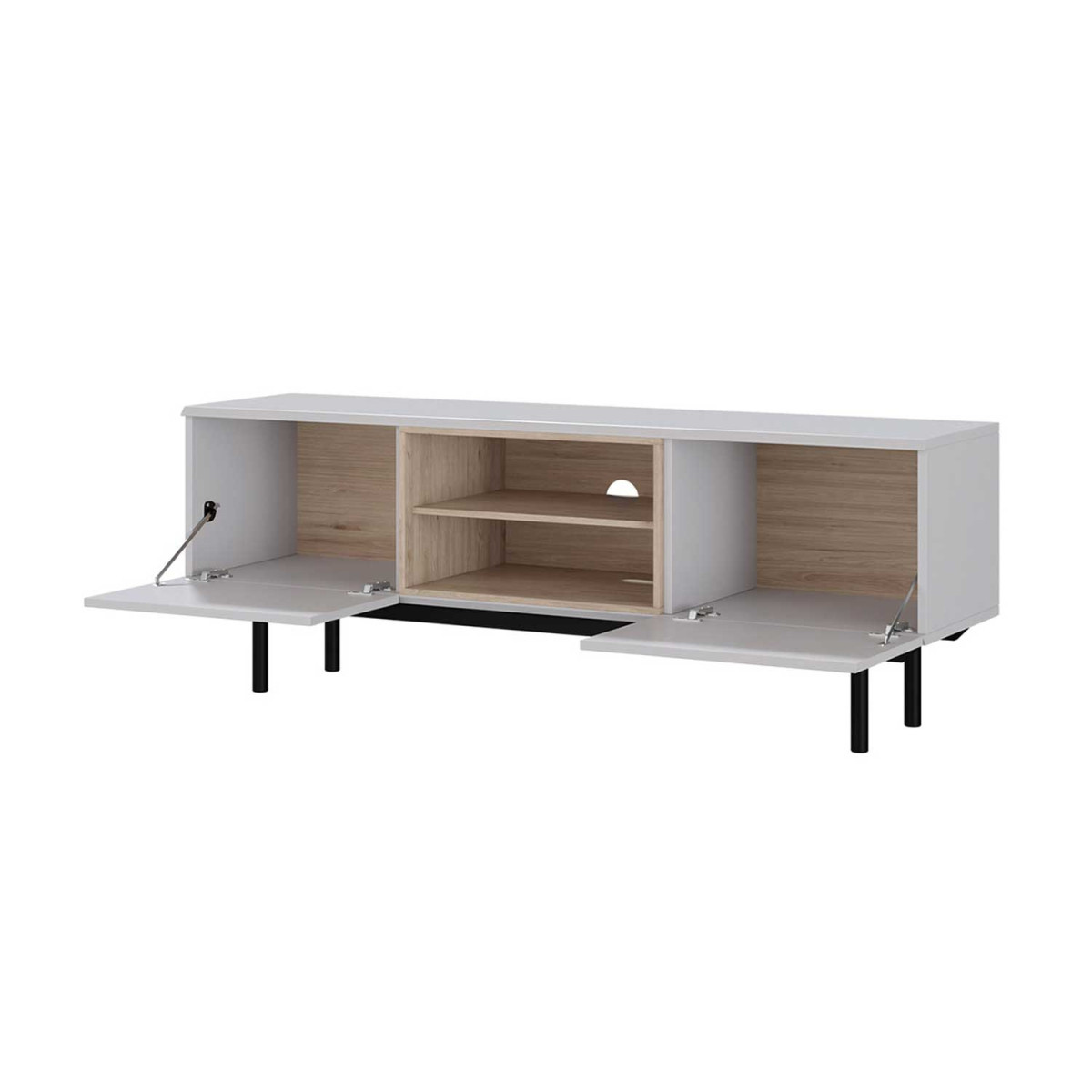 Meuble TV haut blanc laqué blanc mat et chêne 182 cm - Cbc-Meubles