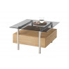 Table basse carrée 1 tiroir chêne et plateau en verre gris