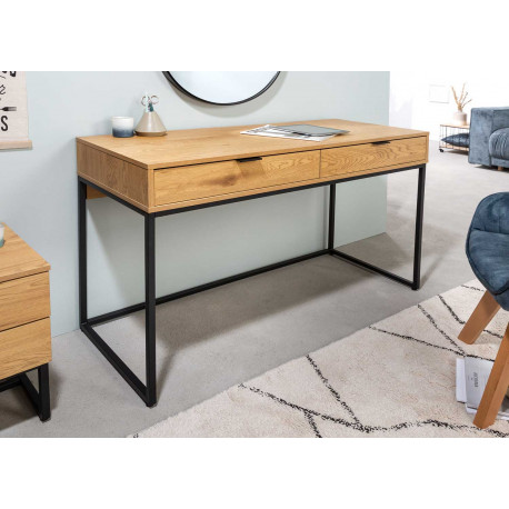 Meuble bureau en bois couleur chêne 2 tiroirs 120 cm