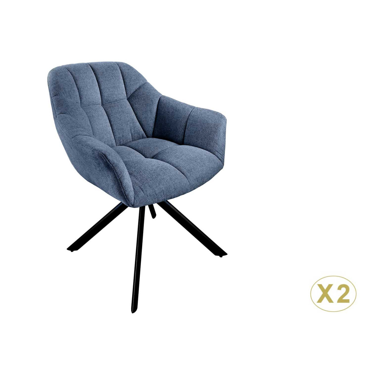 Chaise tournante avec accoudoirs en tissu bleu foncé