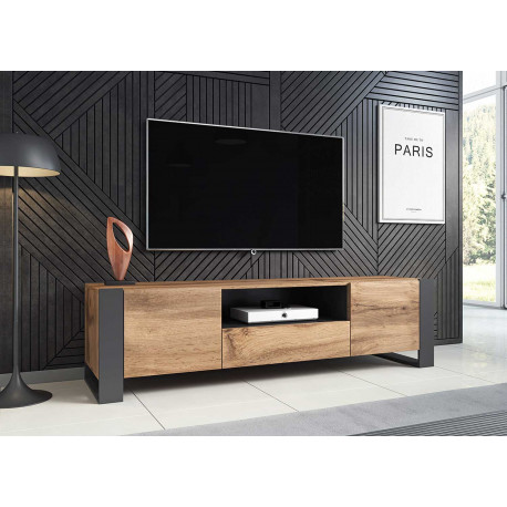 Meuble tv chêne et gris anthracite de 2 portes et 1 tiroir 180 cm