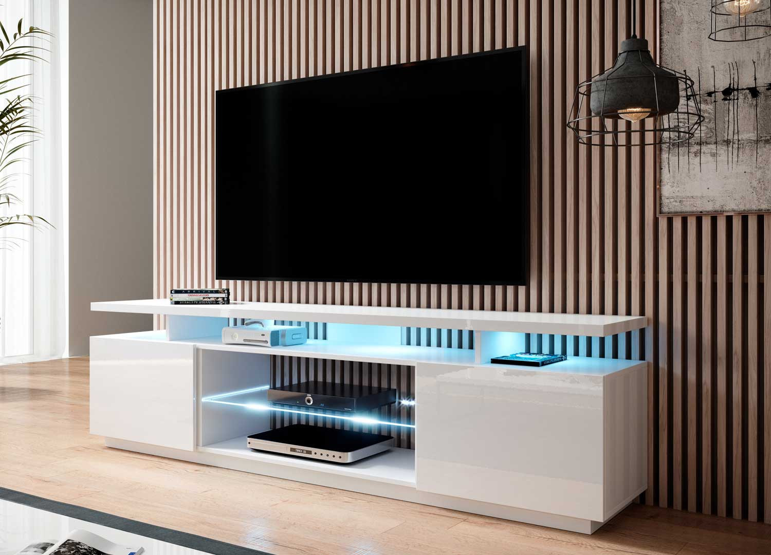 Meuble TV Dangle LYNA Dcor Blanc Et Chne L 115cm Planteta