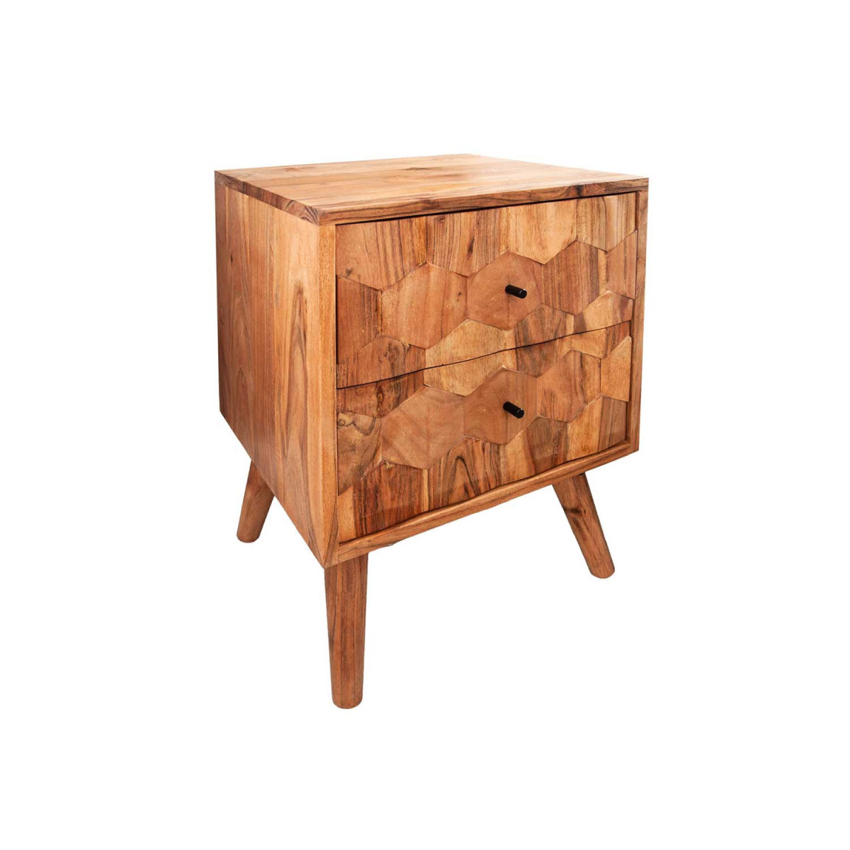 Table de chevet en bois 2 tiroirs à façades effet 3D