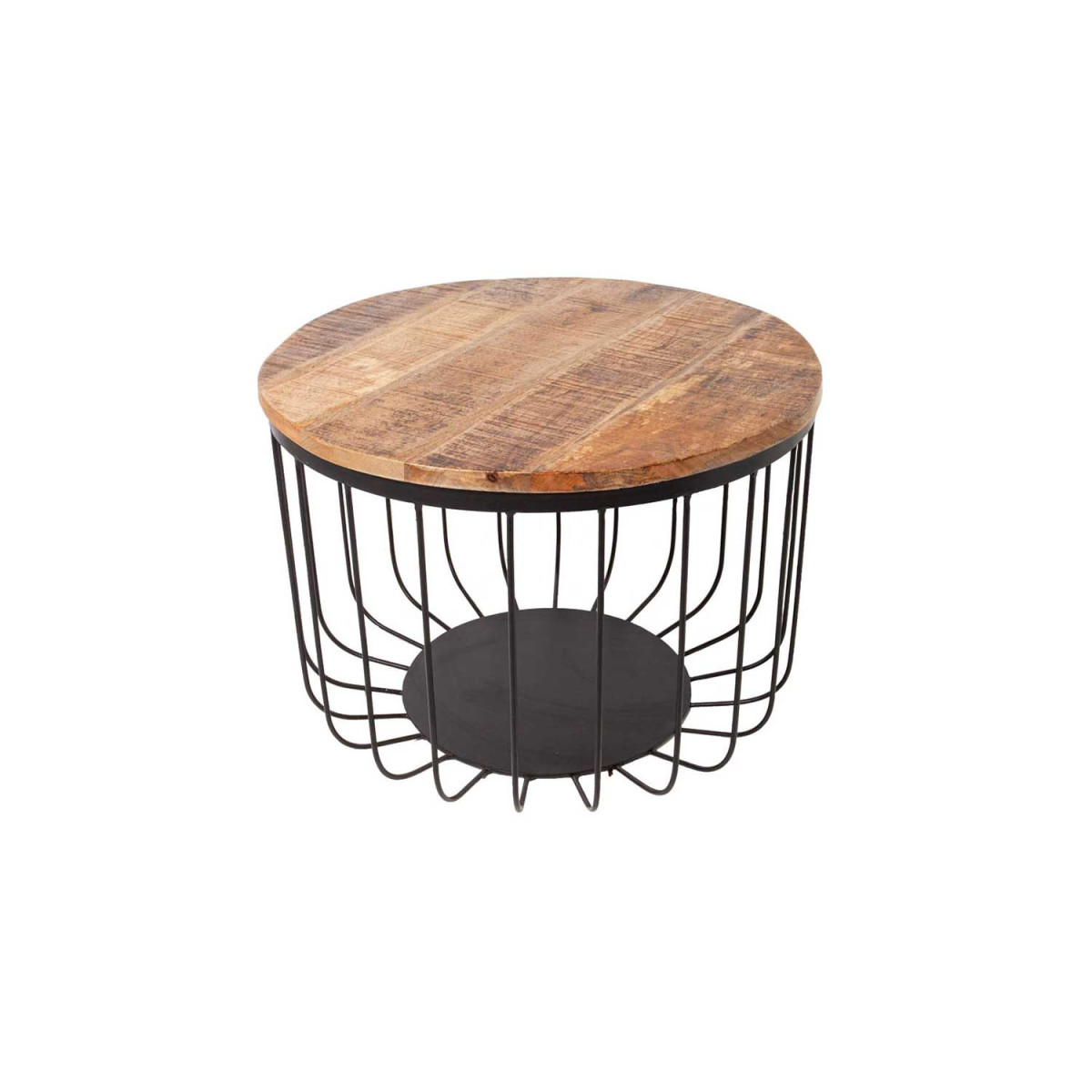 Table basse ronde 56 cm bois de manguier et métal