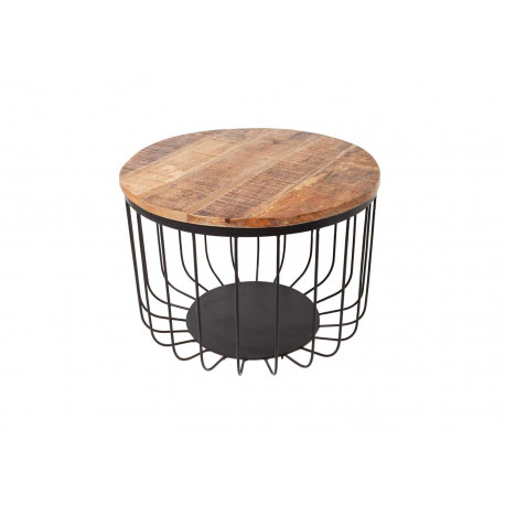 Table basse ronde 56 cm bois de manguier et métal