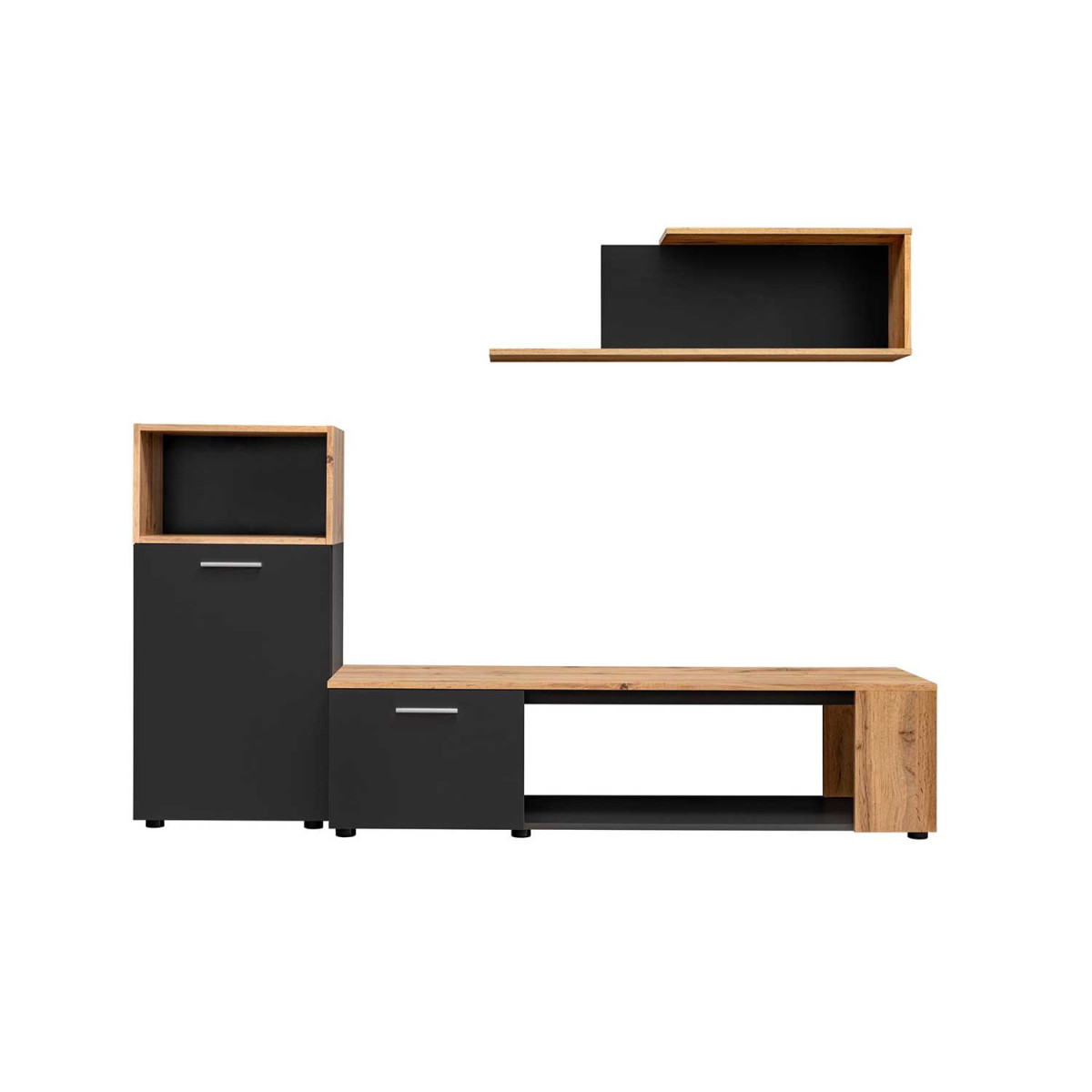 Meuble tv noir et bois 2m avec rangements
