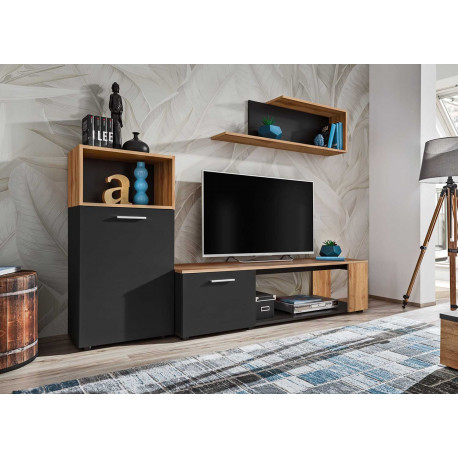 Meuble tv noir et bois 2m avec rangements