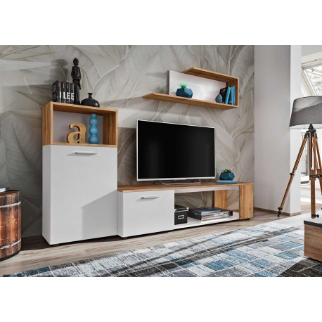 Meuble tv blanc et bois 2m avec rangements