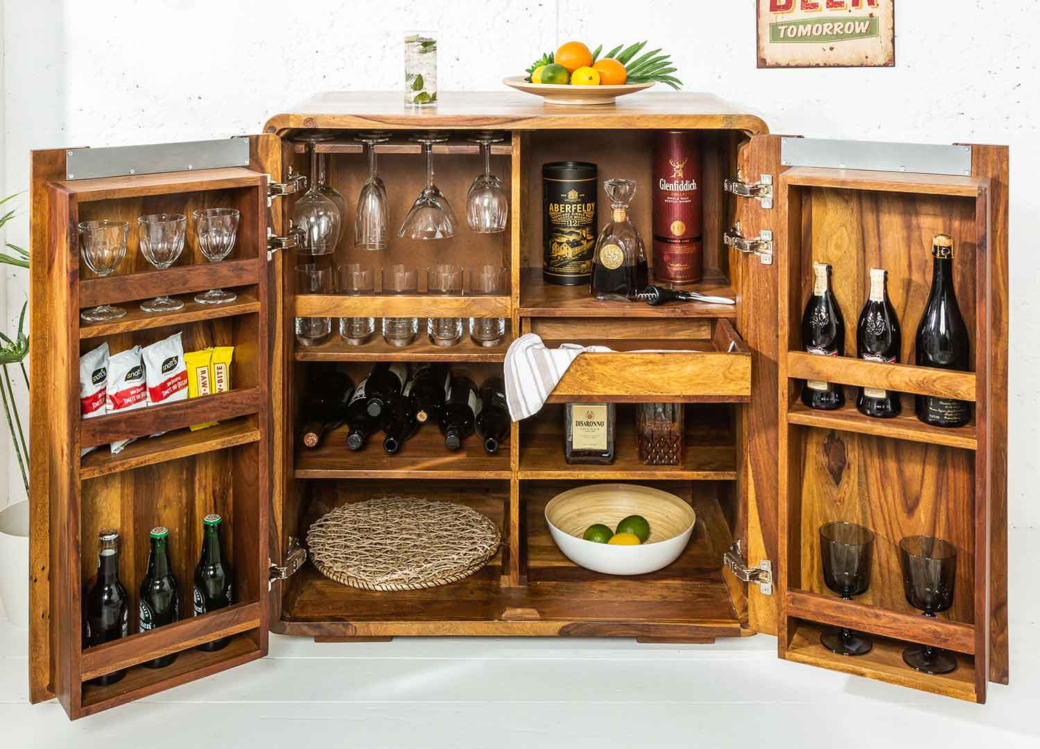 Meuble bar 2 portes avec rangements en bois massif - Cbc-Meubles