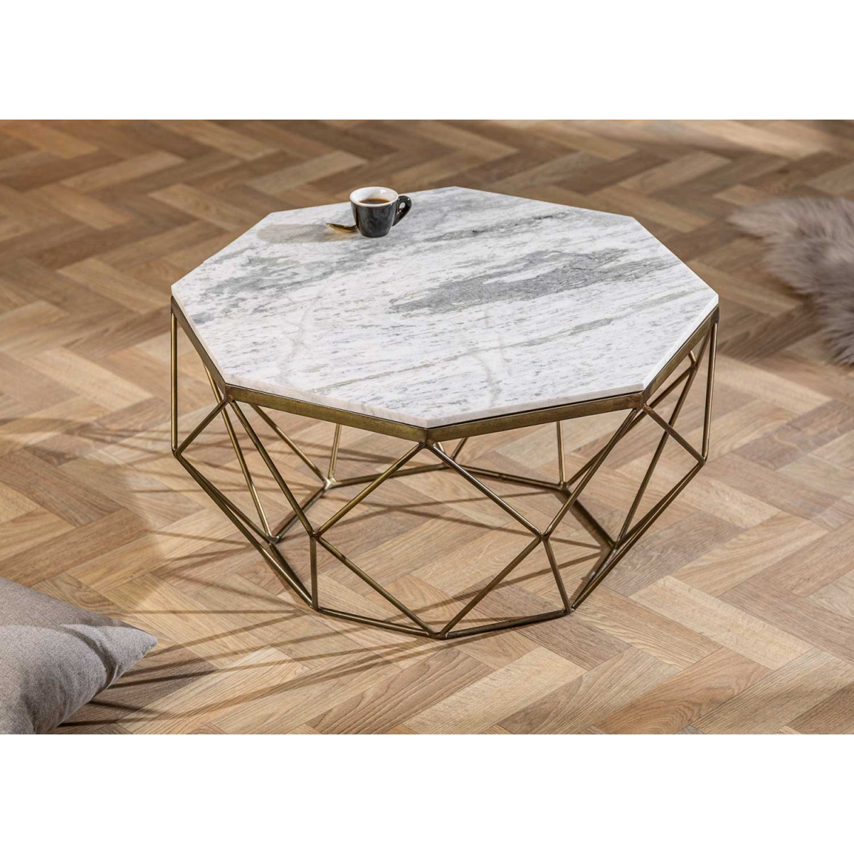 Table basse marbre blanc et fer