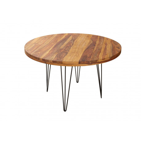 Table salle à manger ronde en bois massif et métal 120 cm