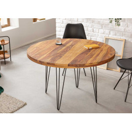 Table salle à manger ronde en bois massif et métal 120 cm