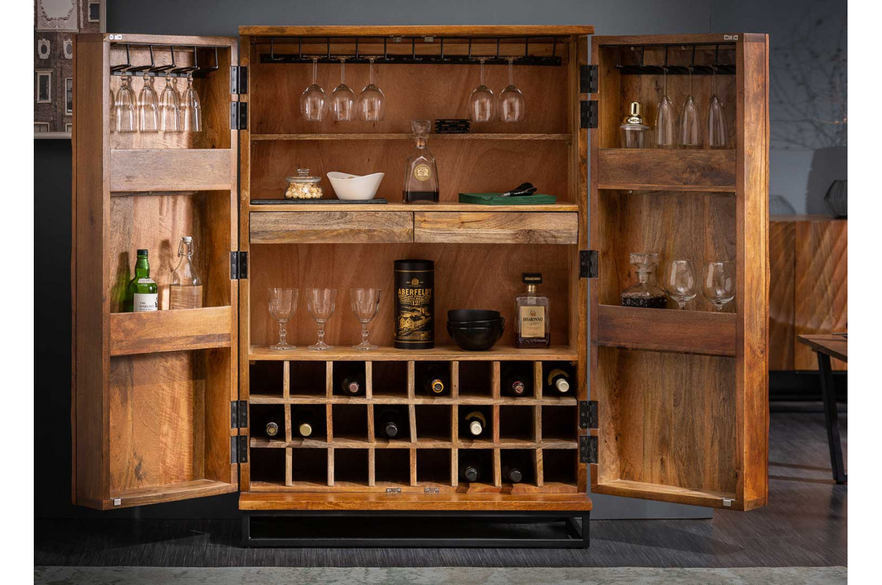 Meuble de bar design avec rangement bouteilles en bois massif - Cbc-Meubles