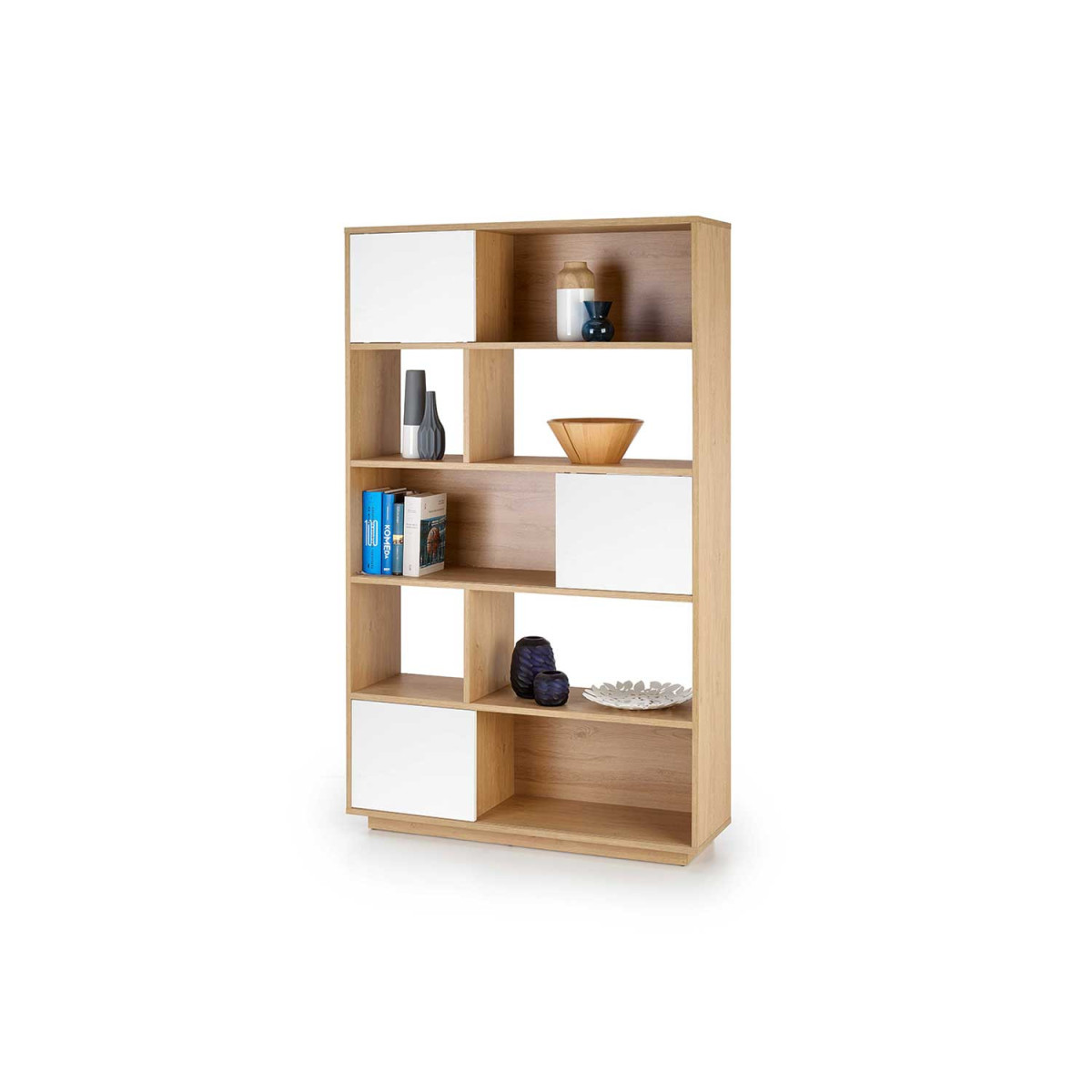 Bibliothèque étagère chêne doré et blanc