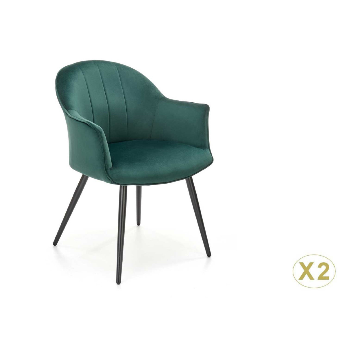 Lot de 2 chaises en velours vert foncé