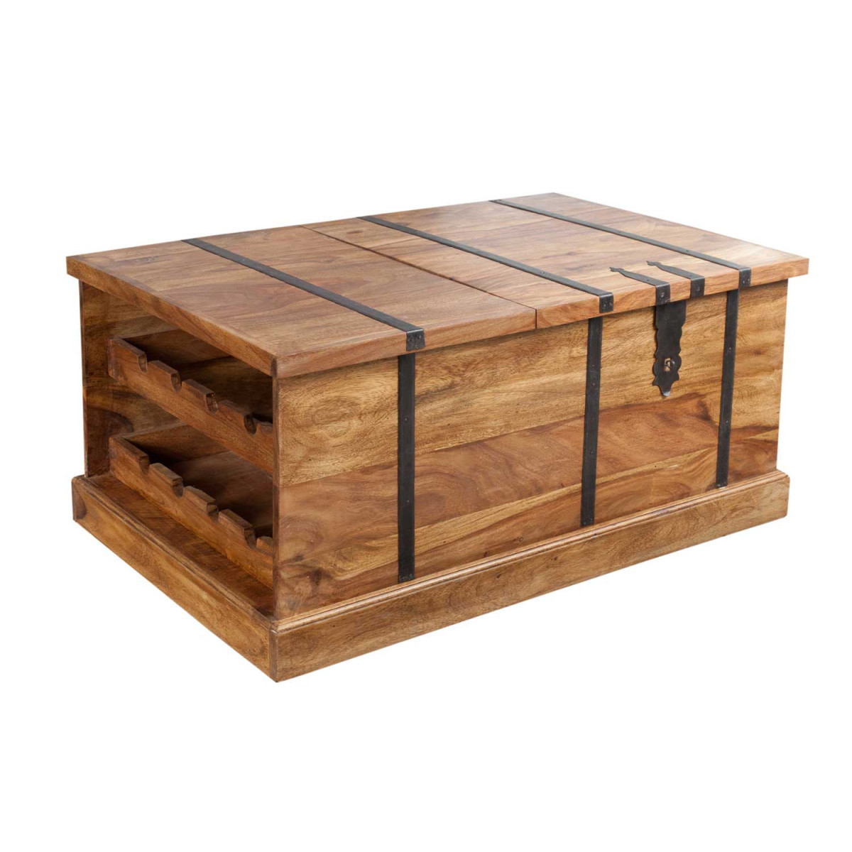 Table basse coffre de bar en bois massif 100 cm