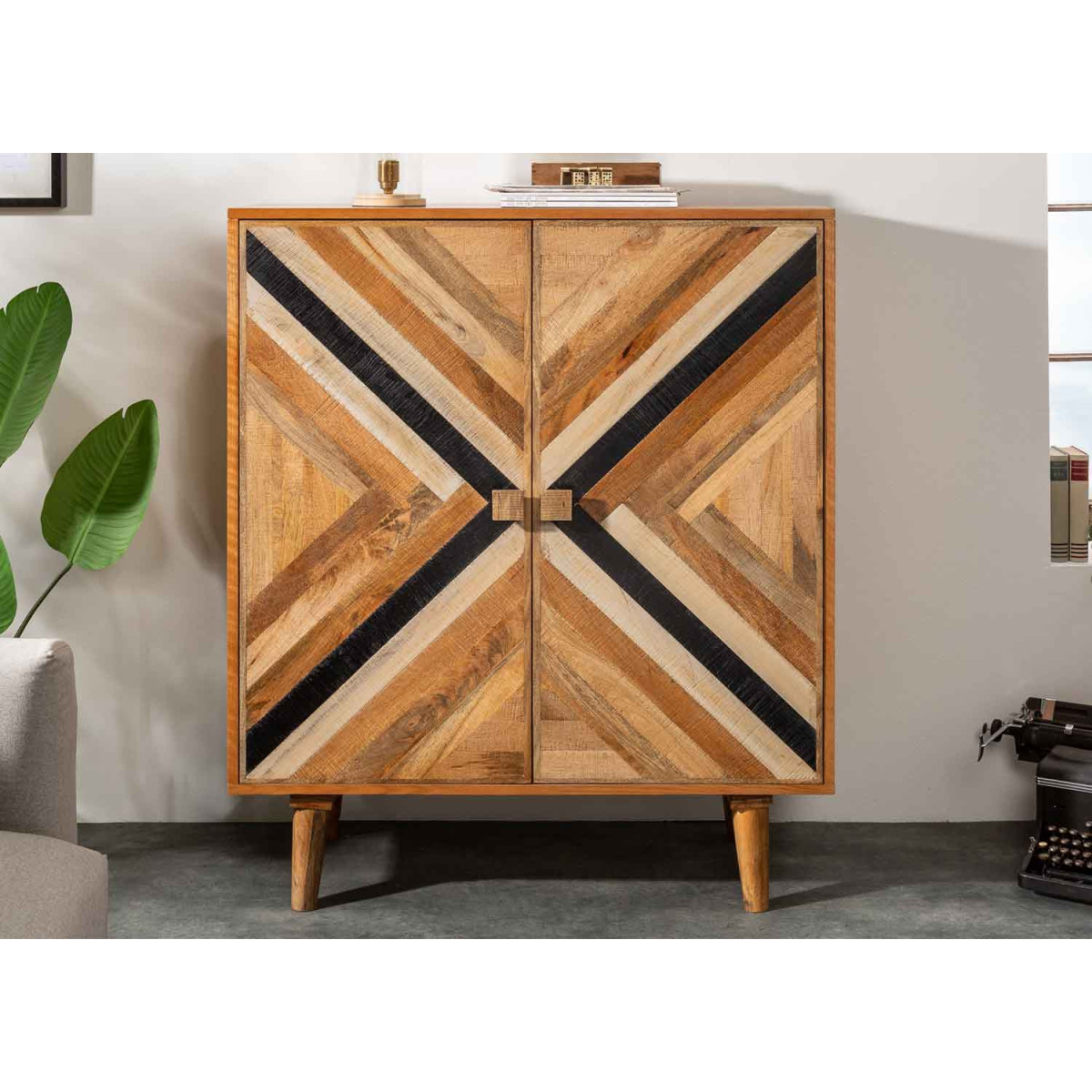 Buffet haut 120 cm 2 portes bois de manguier