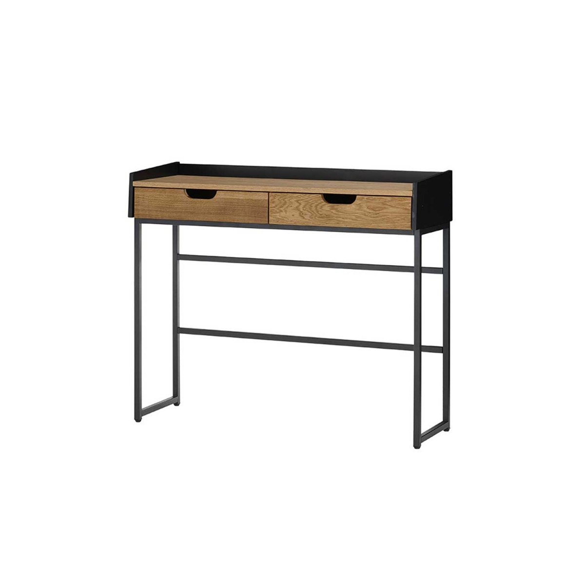 Console meuble 2 tiroirs chêne et noir