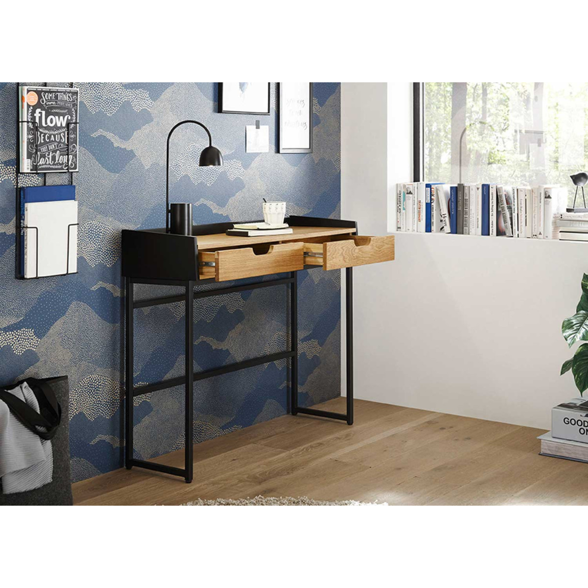 Bureau 140 cm réglable en hauteur acacia massif et métal noir - Cbc-Meubles