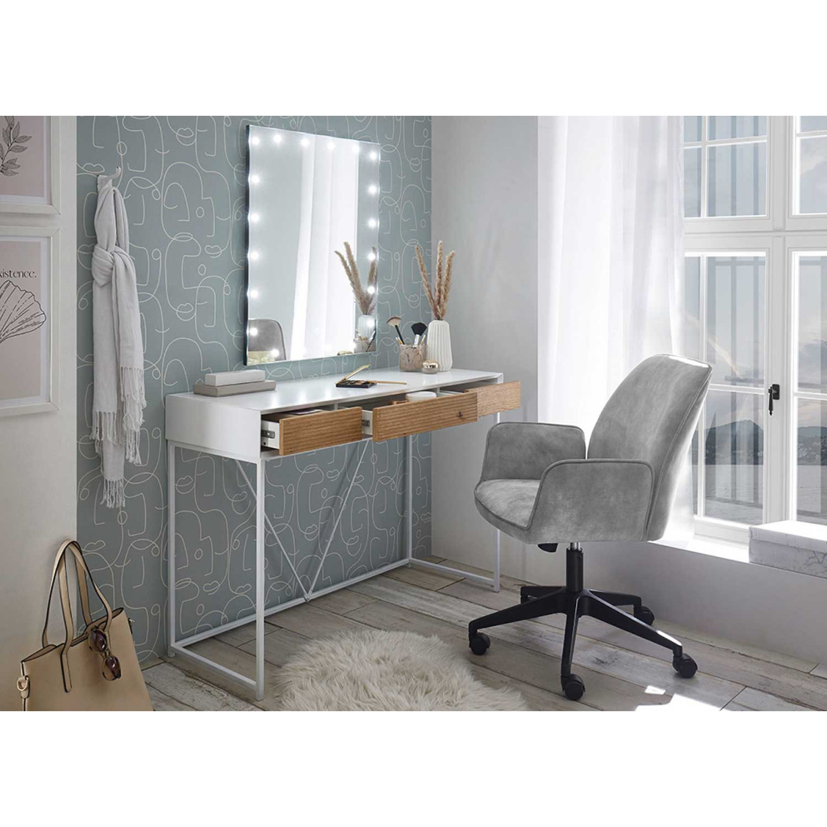 Bureau informatique design chêne sonoma-gris laqué Claudelle