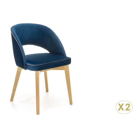 Lot de 2 chaises en velours bleu marine et pieds en hêtre massif