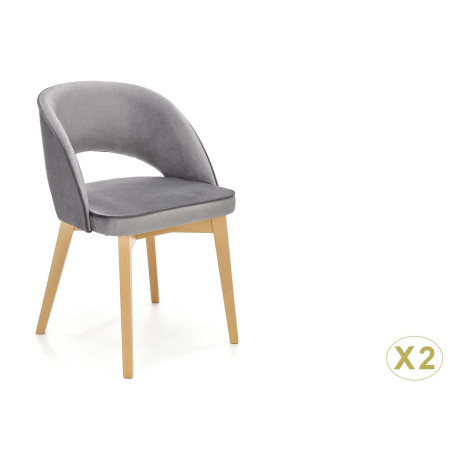 Lot de 2 chaises en velours gris clair et pieds en hêtre massif