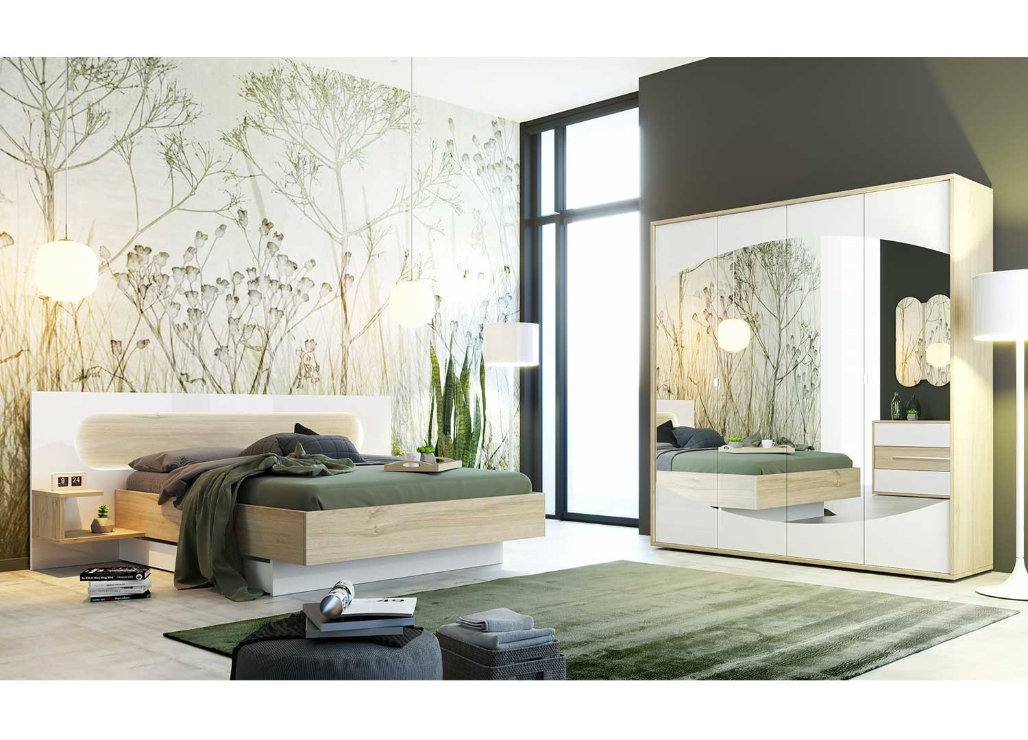 Lit 2 places métal blanc 160x200 SENCHA style contemporain.