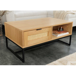 Table basse rotin et bois rectangulaire 100 cm