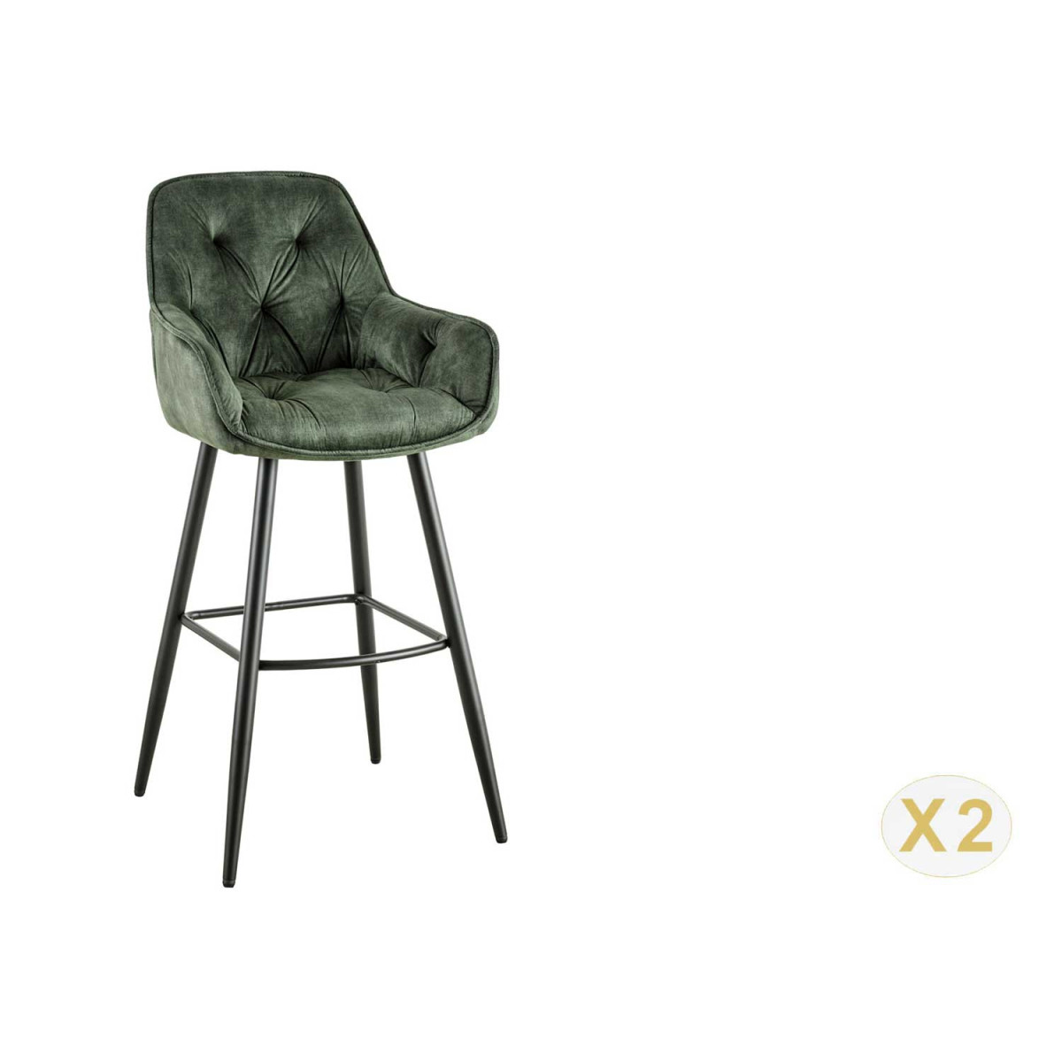 Lot de 2 chaises hautes de bar en velours vert
