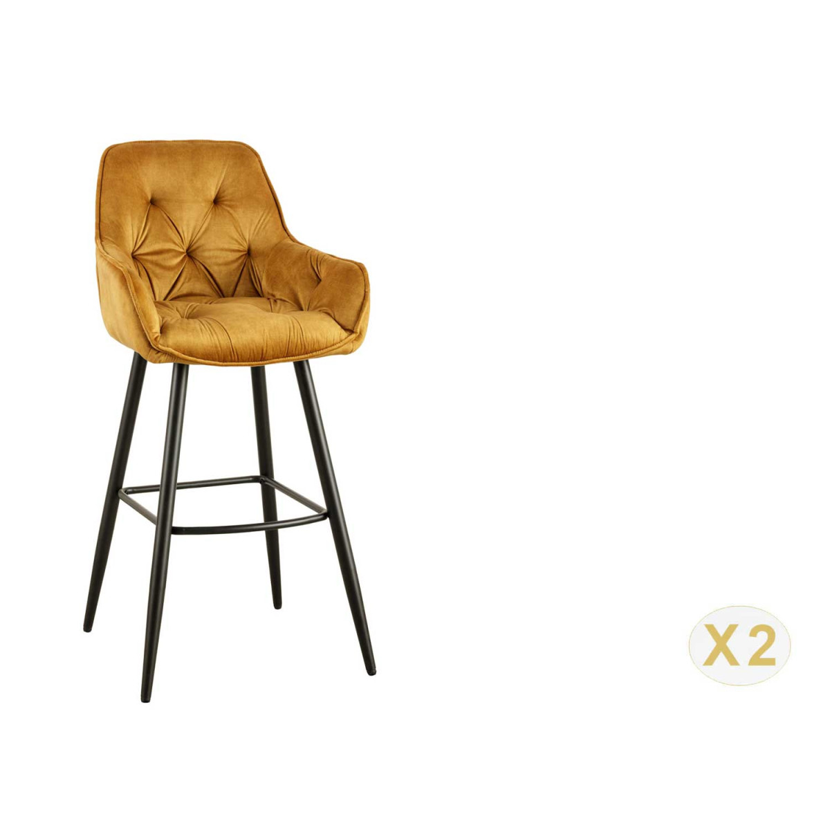 Tabourets de bar design en velours jaune