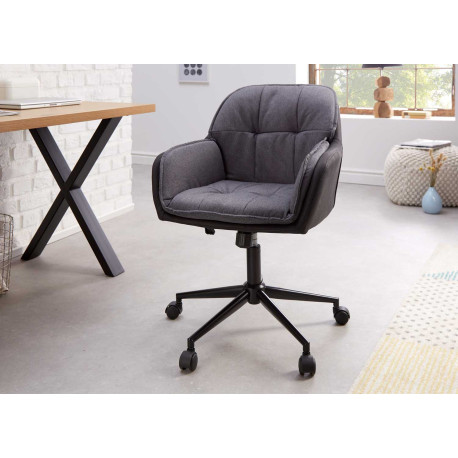 Chaise de bureau avec accoudoirs microfibre et tissu gris