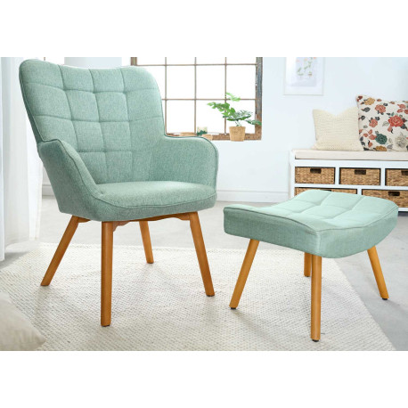 Fauteuil scandinave avec repose pied vert tilleul