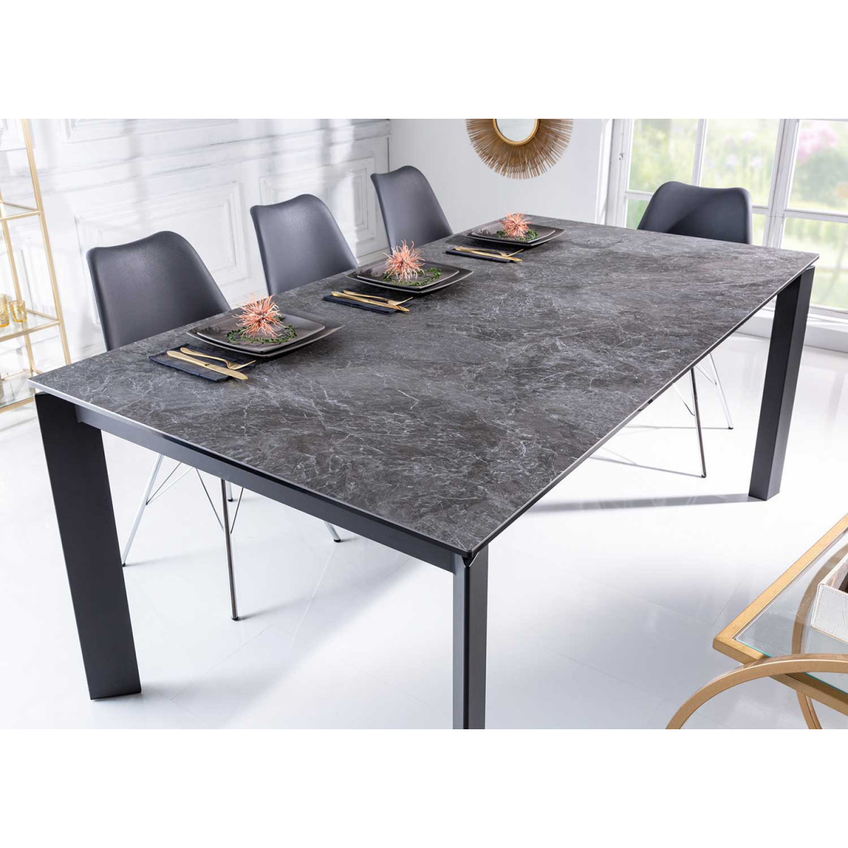 Table à manger extensible 180-240 cm céramique aspect marbre granit