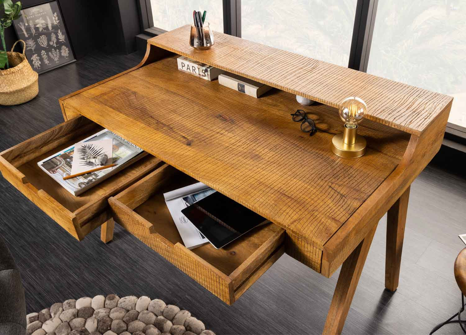 Meuble bureau en bois massif avec rangements - Cbc-Meubles