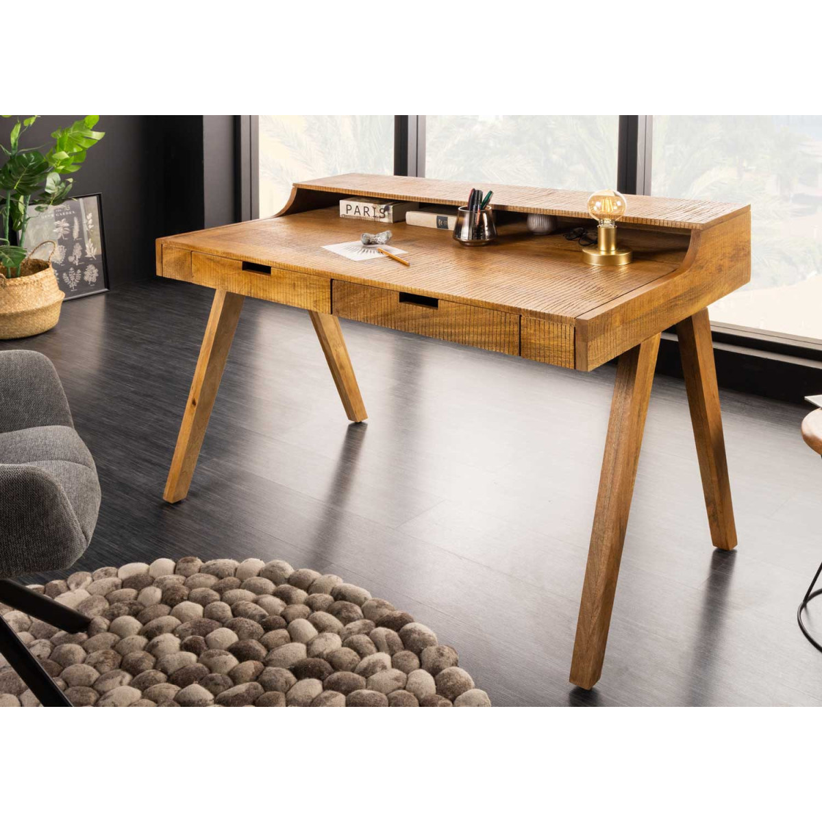 Meuble bureau en bois massif avec rangements